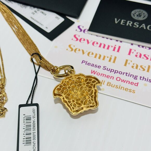 NIB Versace Men Medusa Head Pendant Gold Tone Triple Multi Chain Necklace $750 - Picture 6 of 11